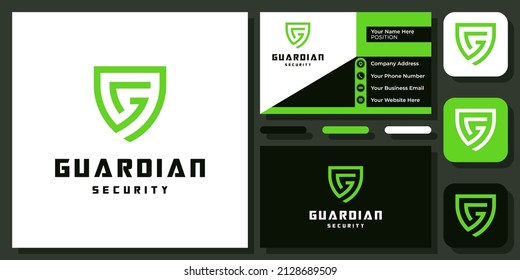 Initial Letter G Shield Security Guard Protection Secure Protect Vector Logo Design with Business Card