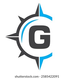 Initial Letter G Ship Logo Concept With Compass Symbol Vector Template