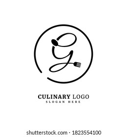 Initial letter G with spoon and fork for restaurant concept. letter G logo, fit for company and culinary business.
