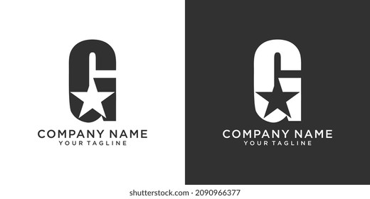 Letra inicial G con el logotipo de lujo estrella en fondo blanco y negro.
