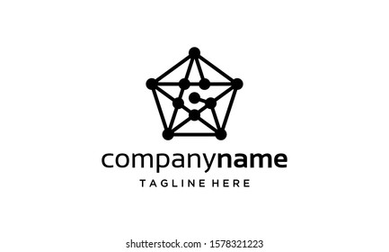 Initial Letter G with Star Pentagon Blockchain Network Logo Design Inspiration