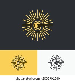 initial letter g with sun symbol logo design. minimal vector graphic alphabet template.