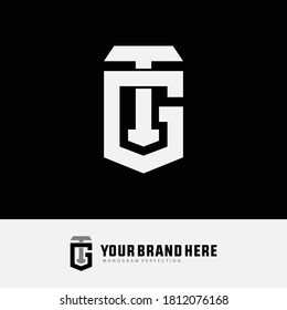 Überlappende Anfangsbuchstaben G, T, GT oder TG, Verriegelung, Monogramm-Logo, weiße Farbe auf schwarzem Hintergrund