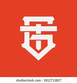 Überlappende Anfangsbuchstaben G, T, GT oder TG, Verriegelung, Monogramm-Logo, weiße Farbe auf orangefarbenem Hintergrund