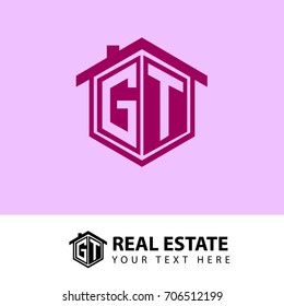Initial Letter G, T, GT House Logo, Hexagonal Shape with Purple Color