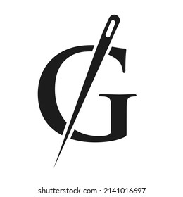 Initial Letter G Tailor Logo, Needle and Thread Combination for Embroider, Textile, Fashion, Cloth, Fabric Template