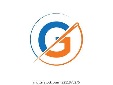 Initial Letter G With Tailor Logo, Needle and Thread Combination for Embroidery, Textile, Fashion, Cloth, Fabric Template.