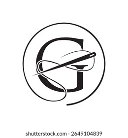 Letra inicial G logotipo alfaiate, agulha e logotipo de linha para vestuário, bordado, têxtil, moda, pano, sinal de tecido