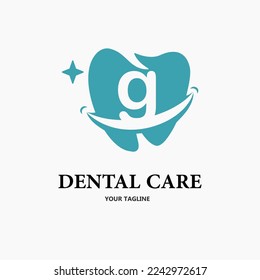 Initial Letter g with Tooth and Smile Icon for Dental Health Care and Dental Clinic, Dentistry Business Logo Idea Template