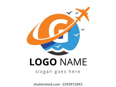 Initial Letter G  with travel logo design. Air, Airline, Airplane and travel logo design template.