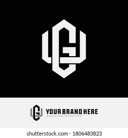 Initial letter G, U, GU or UG overlapping, interlock, monogram logo, white color on black background