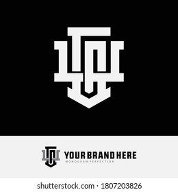 Initial letter G, U, GU or UG overlapping, interlock, monogram logo, white color on black background