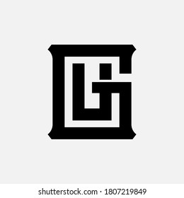 Initial letter G, U, GU or UG overlapping, interlock, monogram logo, black color on white background