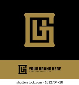 Anfangsbuchstaben G, U, GU oder UG, überlappend, Verriegelung, Monogramm-Logo, goldene Farbe auf schwarzem Hintergrund