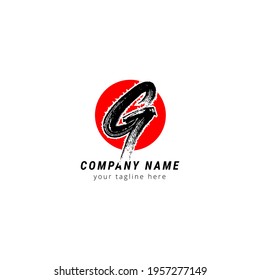 Initial letter G uppercase with paint effect. Modern logo design template elements. Black letter with red circle isolated on white background. Suitable for business, consulting group, company logo