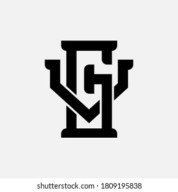 Letra inicial G, V, GV o VG superpuesta, interbloqueo, logotipo de monograma, color negro sobre fondo blanco