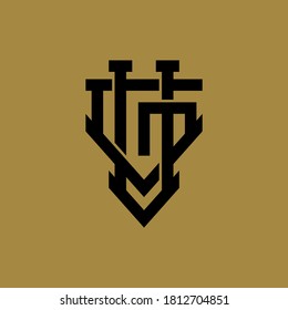 Initial letter G, V, GV or VG overlapping, interlock, monogram logo, black color on gold background