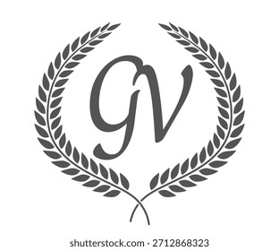 Letra inicial G e V, design de logotipo monograma GV com coroa de louro. Fonte de caligrafia de luxo.