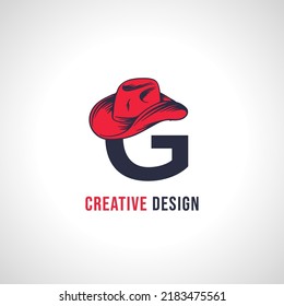 Initial Letter G Vector Logo Design with Red Cowboy Hat