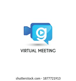 Anfangsbuchstabe g mit Video-Call-Kamera-Chat-Symbol für Online-Treffen, Consulting-Logo-Konzept