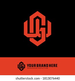 Initial letter G, W, GW or WG overlapping, interlock, monogram logo, orange color on black background