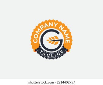 initial Letter G Wheat Grain Logo Stamp Badge Concept sign symbol icon Design Element.  Bakery Logotype. Vector illustration logo template