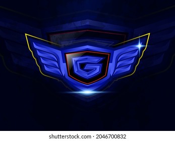 Initial letter G with wings for esport or gaming vector logo template