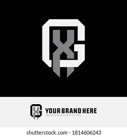 Anfangsbuchstaben G, X, GX oder XG, überlappend, interlock, Monogramm-Logo, weiß-graue Farbe auf schwarzem Hintergrund
