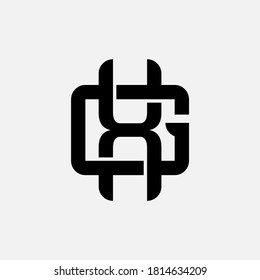 Initial letter G, X, GX or XG overlapping, interlock, monogram logo, black color on white background