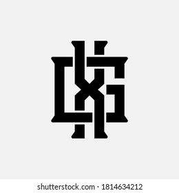 Initial letter G, X, GX or XG overlapping, interlock, monogram logo, black color on white background