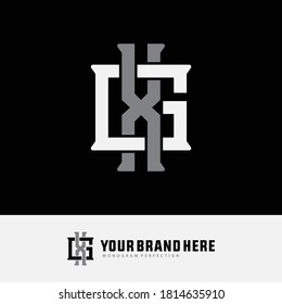 Initial letter G, X, GX or XG overlapping, interlock, monogram logo, white and gray color on black background