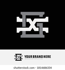 Anfangsbuchstaben G, X, GX oder XG, überlappend, interlock, Monogramm-Logo, weiß-graue Farbe auf schwarzem Hintergrund