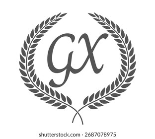 Letra inicial G e X, design de logotipo monograma GX com coroa de louro. Fonte de caligrafia de luxo.