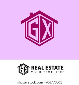 Initial Letter G, X, GX House Logo, Hexagonal Shape with Purple Color