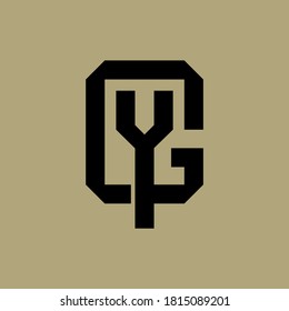 Initial letter G, Y, GY or YG overlapping, interlock, monogram logo, black color on cream background