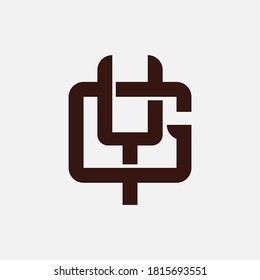Initial letter G, Y, GY or YG overlapping, interlock, monogram logo, brown color on white background