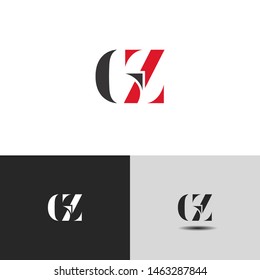 Initial Letter g z gz uppercase modern logo design template elements. red letter Isolated on black white grey background. Suitable for business, consulting group company.