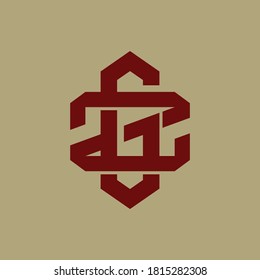 Initial letter G, Z, GZ or ZG overlapping, interlock, monogram logo, red color on cream background