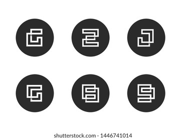 Initial Letter G, Z, J, 8, 9 Logo Icon, Set of Circle Alphabet Icons, Modern Digital Technology Concept