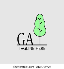 Initial letter GA with green tree logo. Minimal, simple and unique.