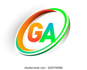 initial letter GA logotype company name colored orange and green circle and swoosh design, modern logo concept. vector logo for business and company identity.