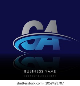 initial letter GA logotype company name colored blue and grey swoosh design. vector logo for business and company identity.