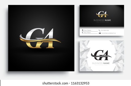 initial letter GA logotype company name colored gold and silver swoosh design. Vector sets for business identity on white background.