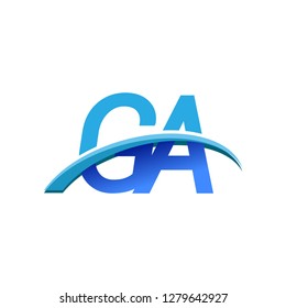 initial letter GA logotype company name colored blue and swoosh design. vector logo for business and company identity.