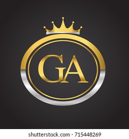 initial letter GA logotype company name with oval shape and crown, gold and silver color. vector logo for business and company identity.