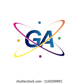 initial letter GA logotype science icon colored blue, red, green and yellow swoosh design. vector logo for business and company identity.
