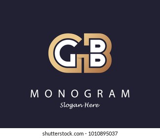 Initial Letter GB logo linked rounded with Gold and White