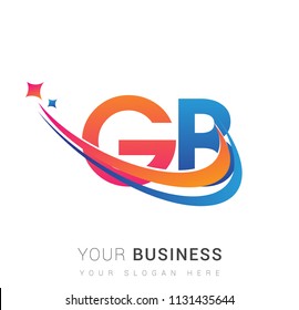 initial letter GB logotype company name colored orange, red and blue swoosh star design. vector logo for business and company identity.
