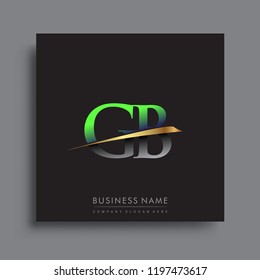 initial letter GB logotype company name colored green and gold swoosh design. vector logo for business and company