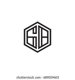 Initial letter GB, minimalist line art monogram hexagon logo, black color